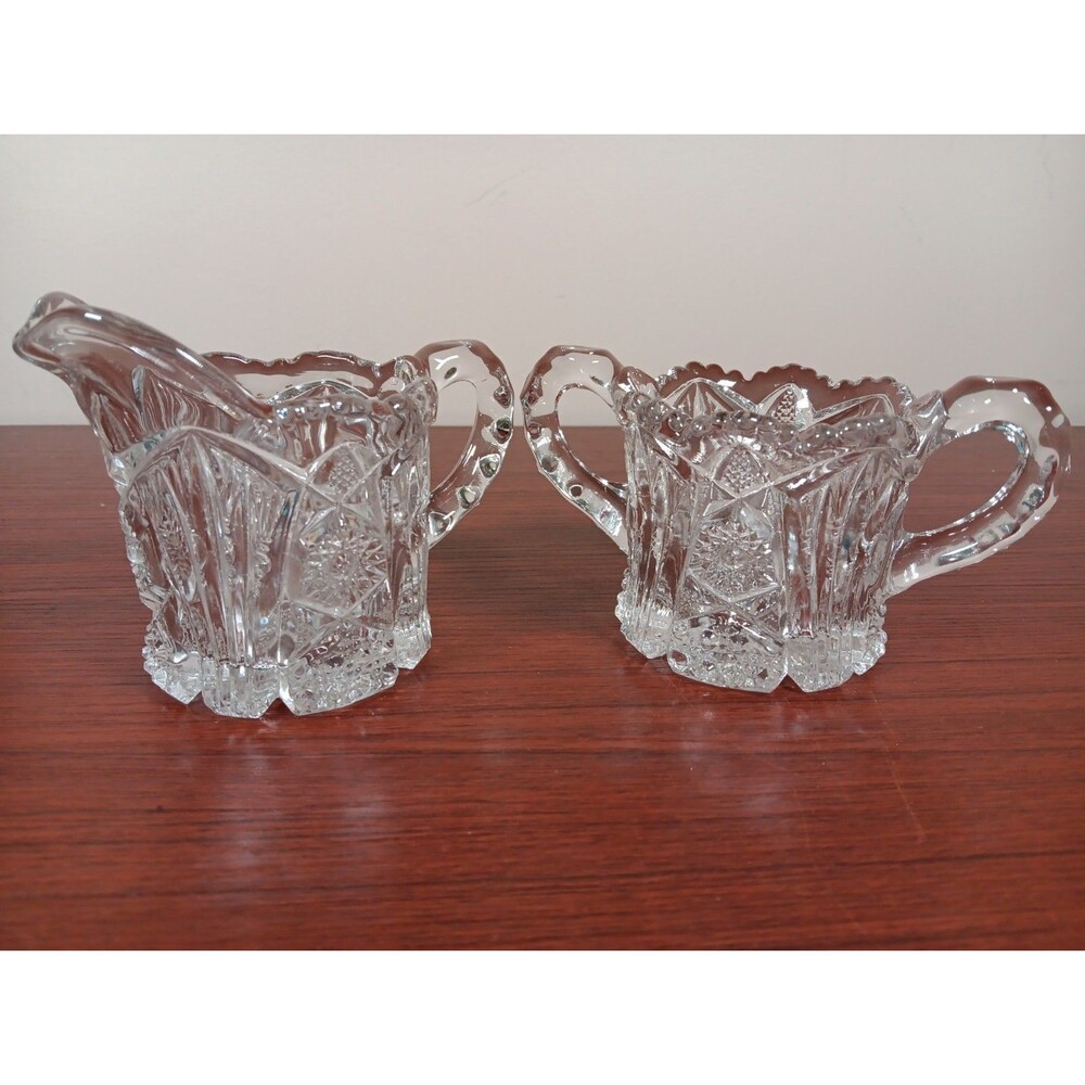 Imperial Glass Nucut Open Cream And Sugar Set 212 Star And Fan EUC